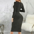 thumbnail image 5 of YWDJ Wedding Guest Dresses for Women Formal with Sleeves Women Fashion Lace-up V-neck Long Sleeve Mid-Calf Long Dress Silver XS, 5 of 8