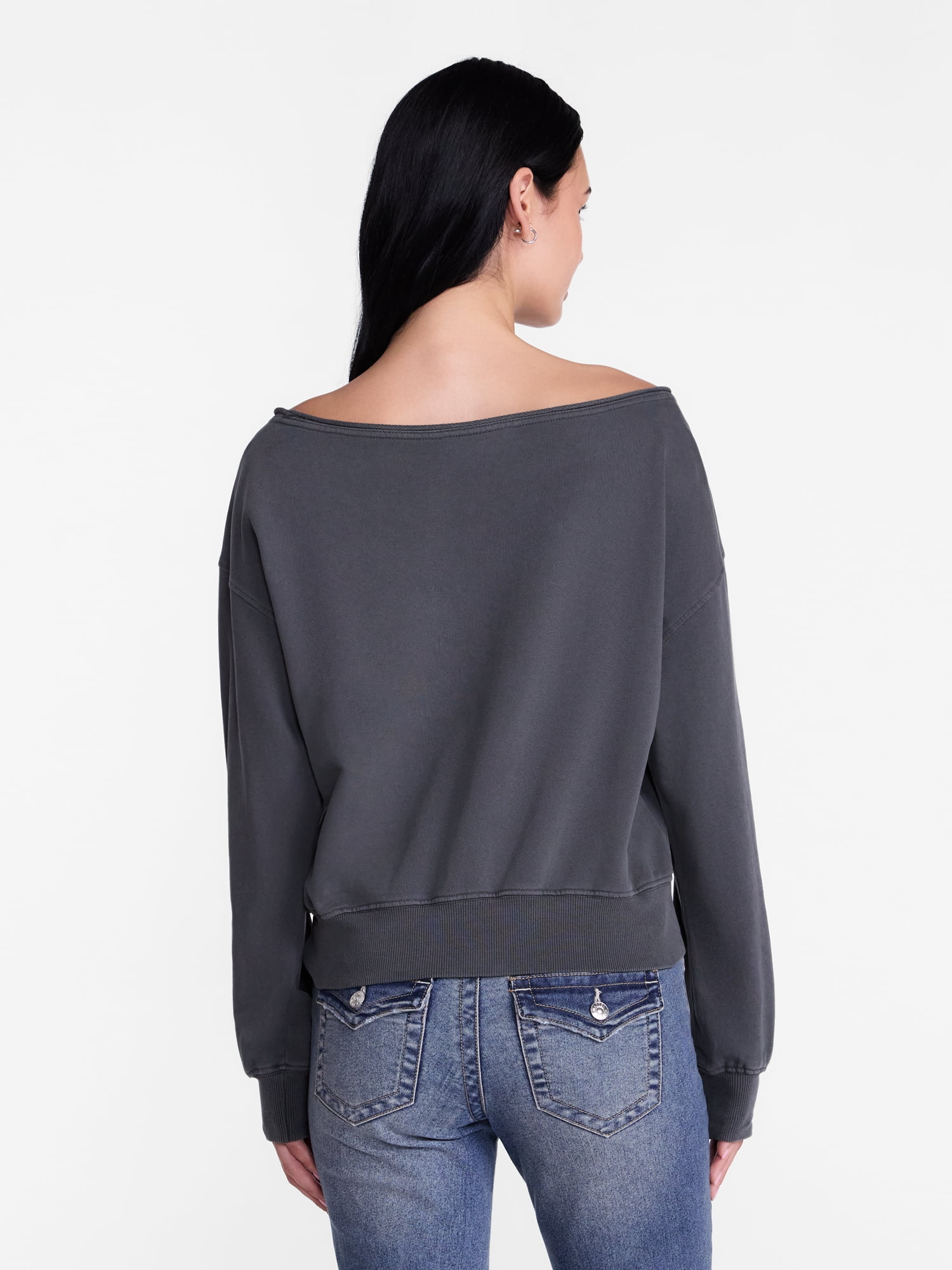 Madden NYC Women's Studded Off The Shoulder French Terry Sweatshirt, Sizes XXS-XXL