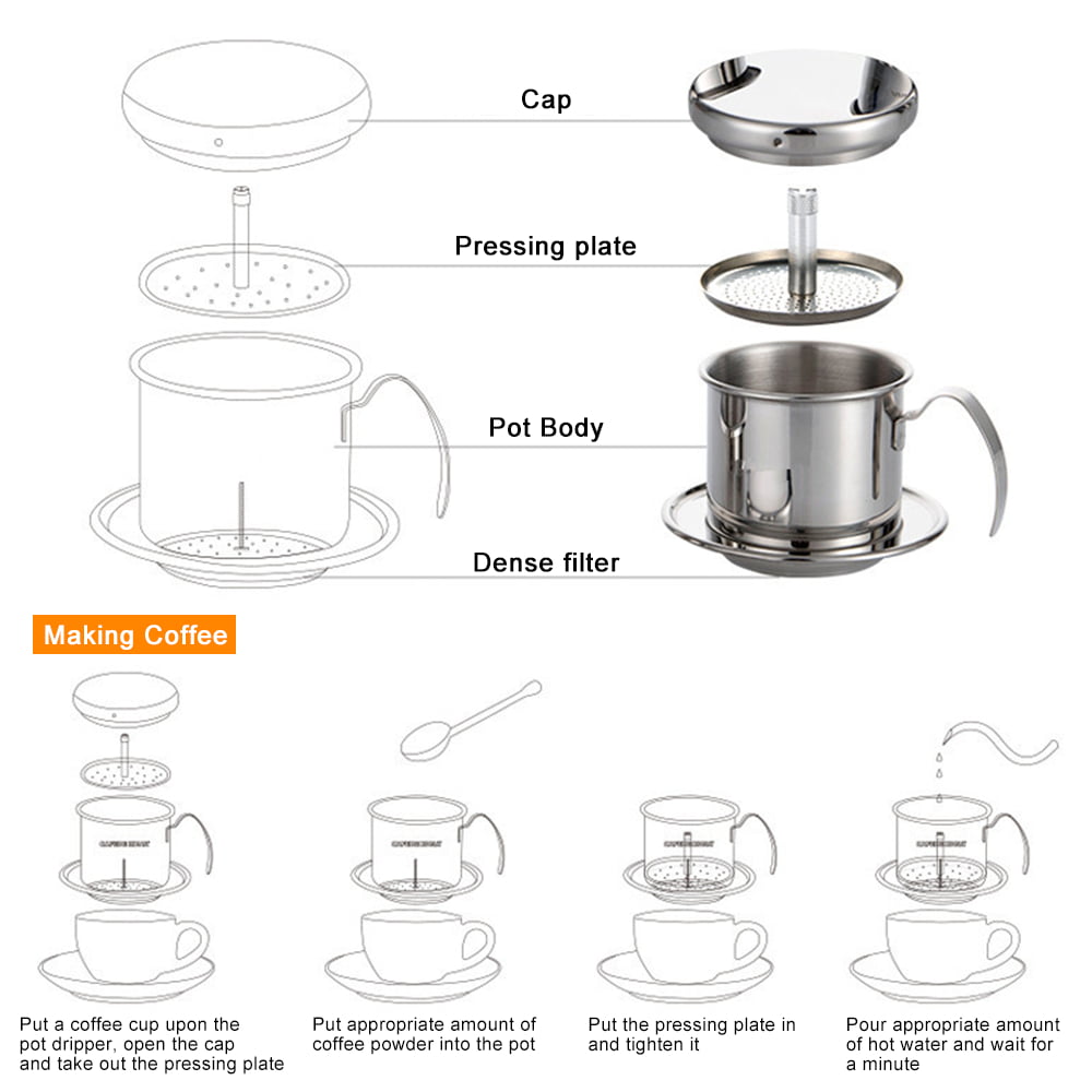 Office Cafe Travel Portable Stainless Steel Vietnamese Coffee Dripper Manual Coffee Infuser Filter for Home Dianoo Vietnamese Coffee Filter Press Coffee Maker Restaurant Multicolor 