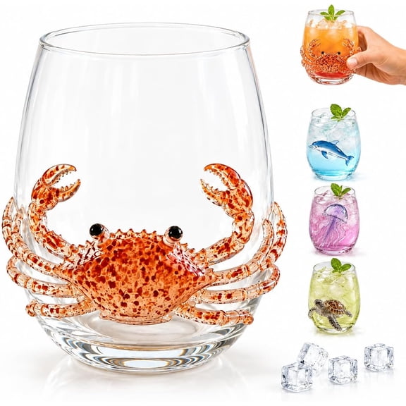 Artisanal Blue Ringed Octopus Glassware, 3D Octopuses Stemless Wine Glasses, Handcrafted Marine Animal Bar Glass for Coastal Home Decor Ocean Lovers