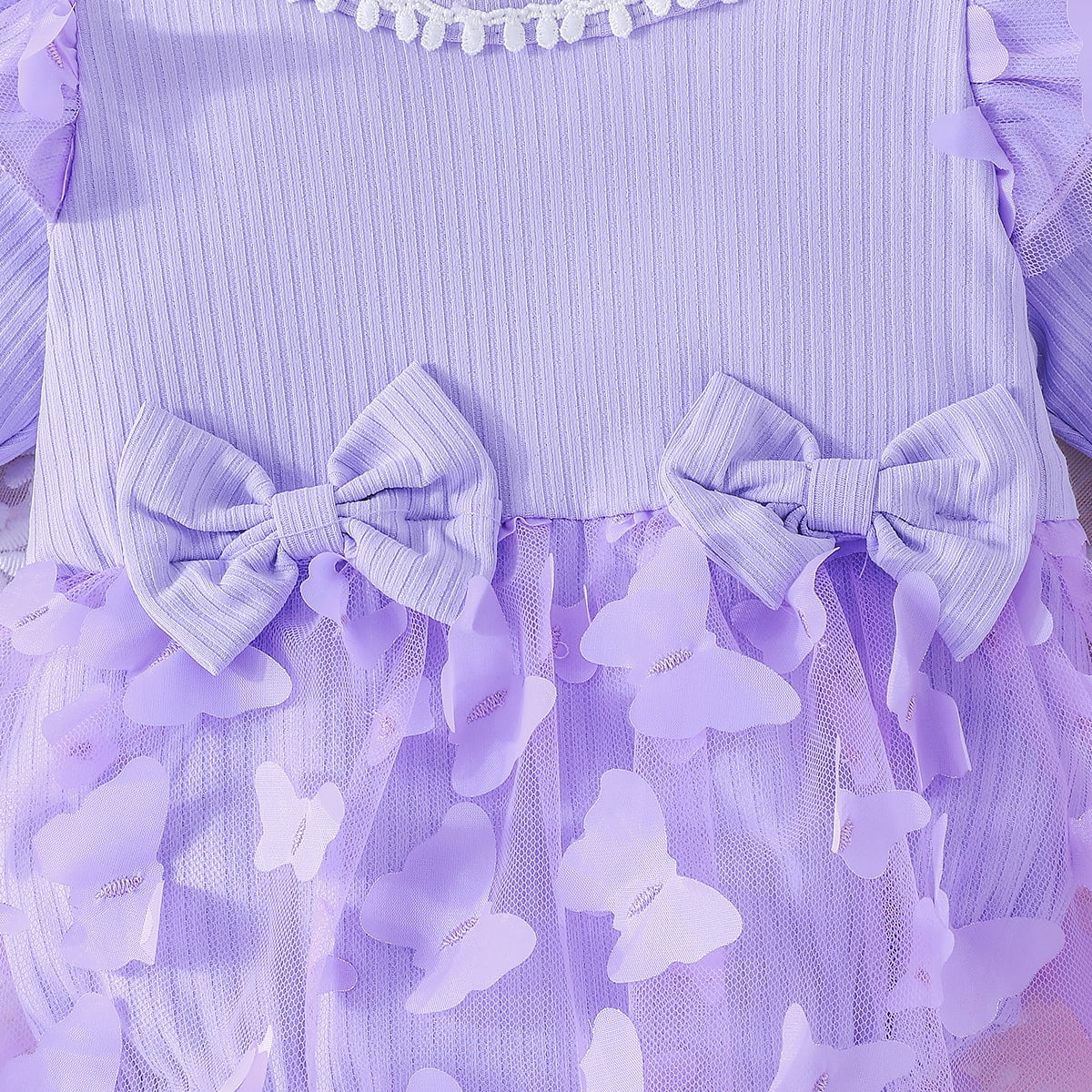IBTOM CASTLE Newborn Baby Girls Butterfly Tutu Dress Long Sleeve Romper Tutu Skirt + Headband 2PCS Winter Fall Clothes 3-6 Months Purple