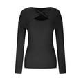 thumbnail image 3 of Oplxuo Women's Long Sleeve Sexy Cut Out T-Shirt Ribbed Knit Twist Front Slim Fit Tee Tops Pullover Sweaters, 3 of 5