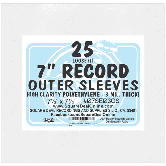 (25) 7" Record Outer Sleeves - Archival Quality Polyethylene - Loose Fit - 7.5" x 7.5"  #07SE03OS
