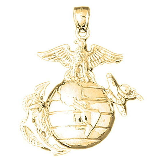 18K Yellow Gold US Marines Eagle On Earth Pendant - 44 mm