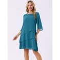 thumbnail image 3 of DARING DIVA Chiffon 3/4 Sleeve Tiered Layered Flowy Dress XL Peacock Green, 3 of 8