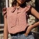 thumbnail image 2 of Moda mujer Casual primavera cuello en V pulóver sin mangas con volantes blusa pajarita camiseta Tops Fridja  qr4602, 2 of 7