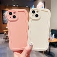 thumbnail image 2 of Compatible with iPhone 12 Solid Beige Color Case, Cute Aesthetic Curly Wave Frame Design, Slim Soft Full Camera Protection Phone Cover for Women Girls, 2 of 8