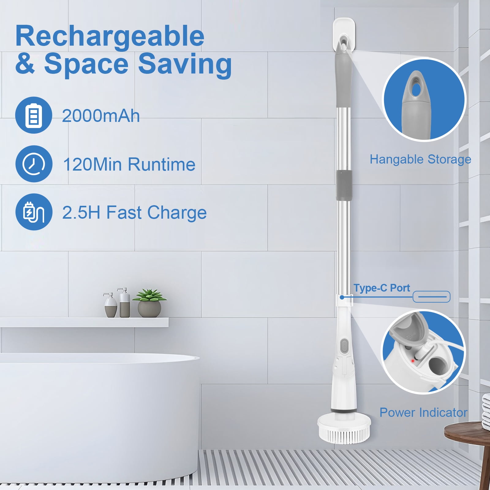 Fixdono Electric Spin Scrubber for Bathroom, Rechargeable Shower Cleaning  Brush with 9 Brush Heads, 3 Speeds, with Extendable Long Handle 