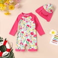 thumbnail image 5 of Happy Town Toddler Baby Girl Floral Swimsuit Long Sleeve One-Piece Rash Guard Bathing Suit with Hat, 5 of 8
