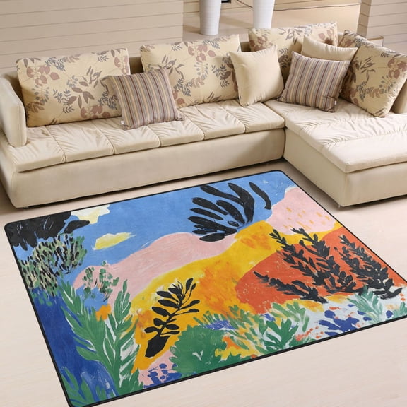 Yayeee Area Rugs for Living Room 5.2'x4' Indoor Non Slip Washable Bedroom Carpet, Colorful Landscape