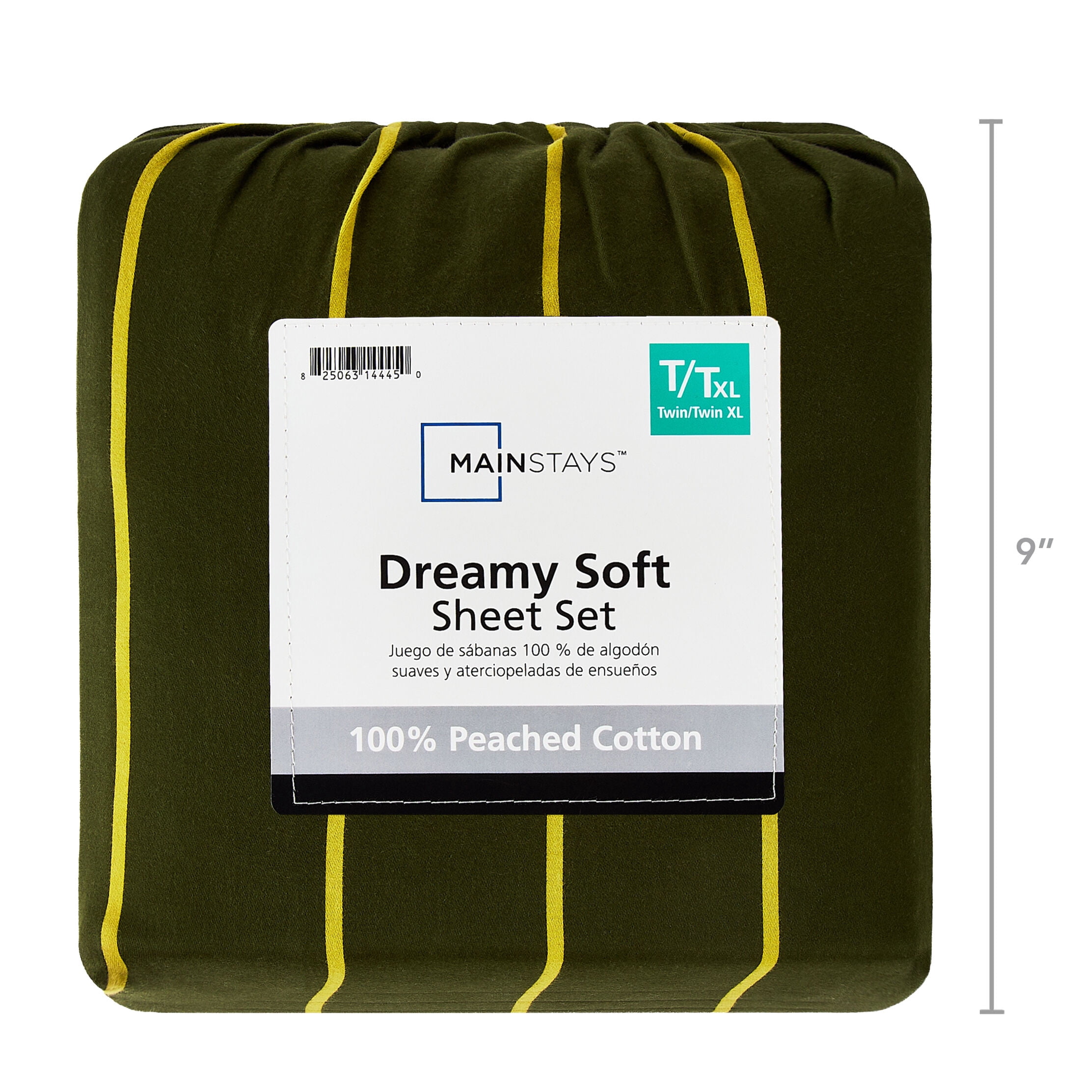 Mainstays Dreamy Soft 3-Piece Bed Sheet Set, 100% Cotton, 220 Thread Count, Deep Pocket, Twin/Twin XL, Green Stripe