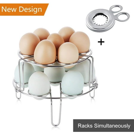 Egg Steamer Rack, Stackable Egg Food Cooker Steamer Rack Cooker for Seafood Chicken-Stack 2 Egg Racks Simultaneously to Make 14 Eggs, Food Grade Stainless Steel for Instant Pot, Fry Pan,