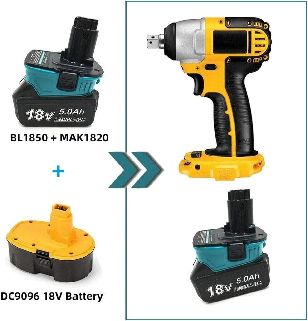 Battery Adapter for Makita 18V Li-Ion Battery Convert To for Dewalt Ni-Cd Ni-Mh
