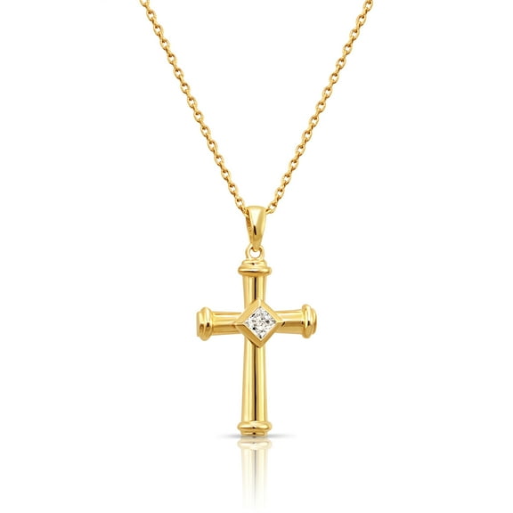 Tilo Jewelry 14K Yellow Gold Dainty Cross Christian Pendant Necklace with Cubic Zirconia CZ Stones for Women & Unisex | 18 Inch Cable Chain