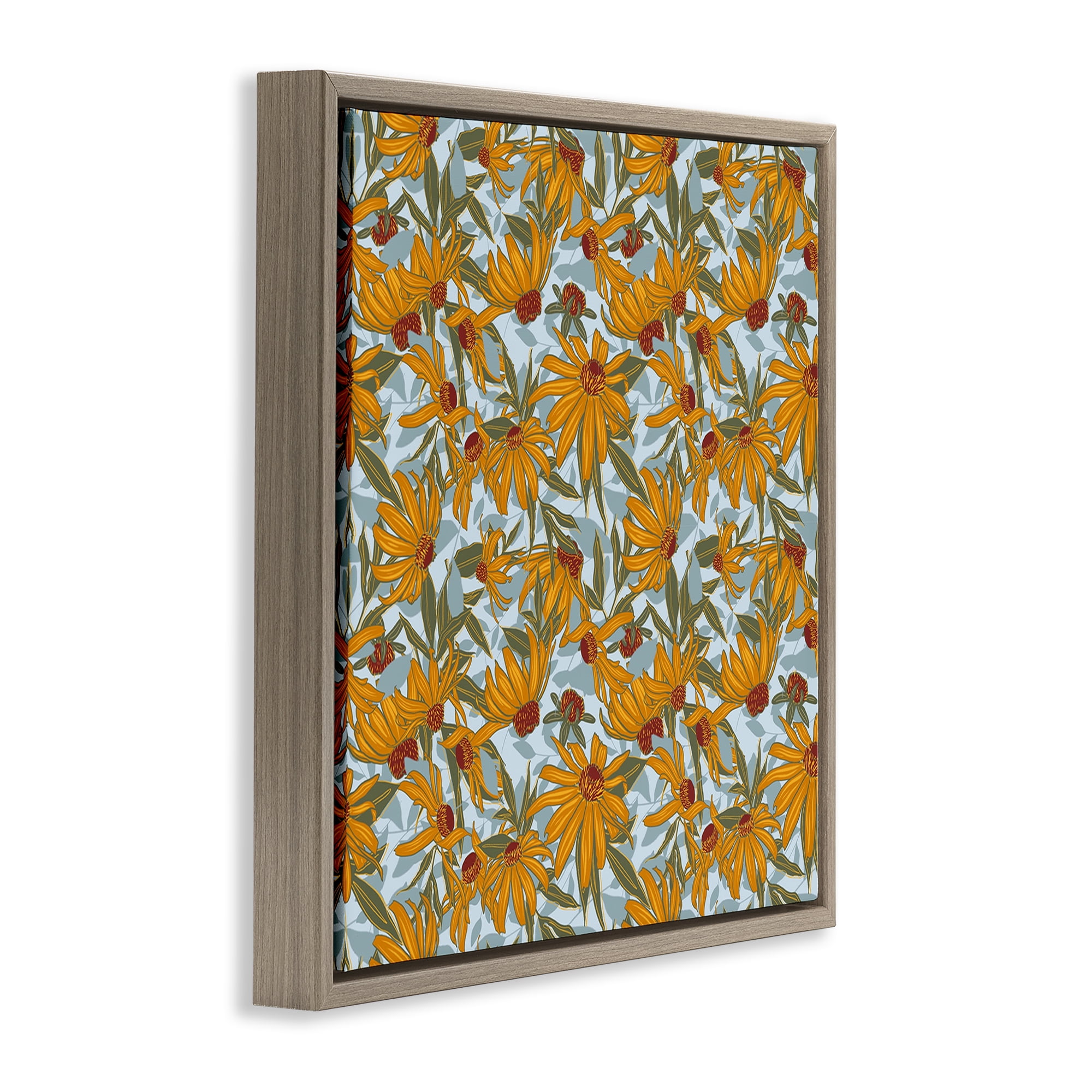 Stupell Industries Black Eyed Susan Pattern Plants & Flowers Painting Brown Floater Framed Canvas Art Print Wall Art, 18 x 18