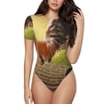 thumbnail image 1 of Fotbe Country Farm Morning Rooster Body de Mujer con Cuello Redondo y Mangas Cortas, Sin Mangas Ajustado, Suave, Cómodo y Básico-Small, 1 of 7