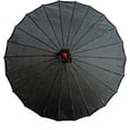 thumbnail image 2 of 32" Black Nylon waterproof bamboo Oriental look umbrella parasol with straight wood handle, 2 of 3