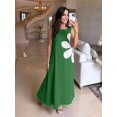 thumbnail image 6 of Women Casual Sleeveless Dresses Crewneck Patchwork Floral Midi Dress Green XXL, 6 of 8