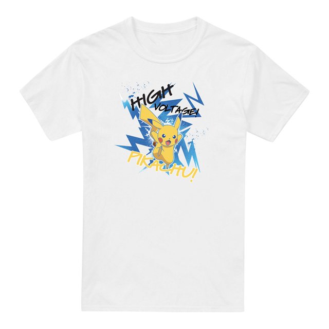 Pokemon - Camiseta de Pikachu para Hombre (Blanco, Amarillo)