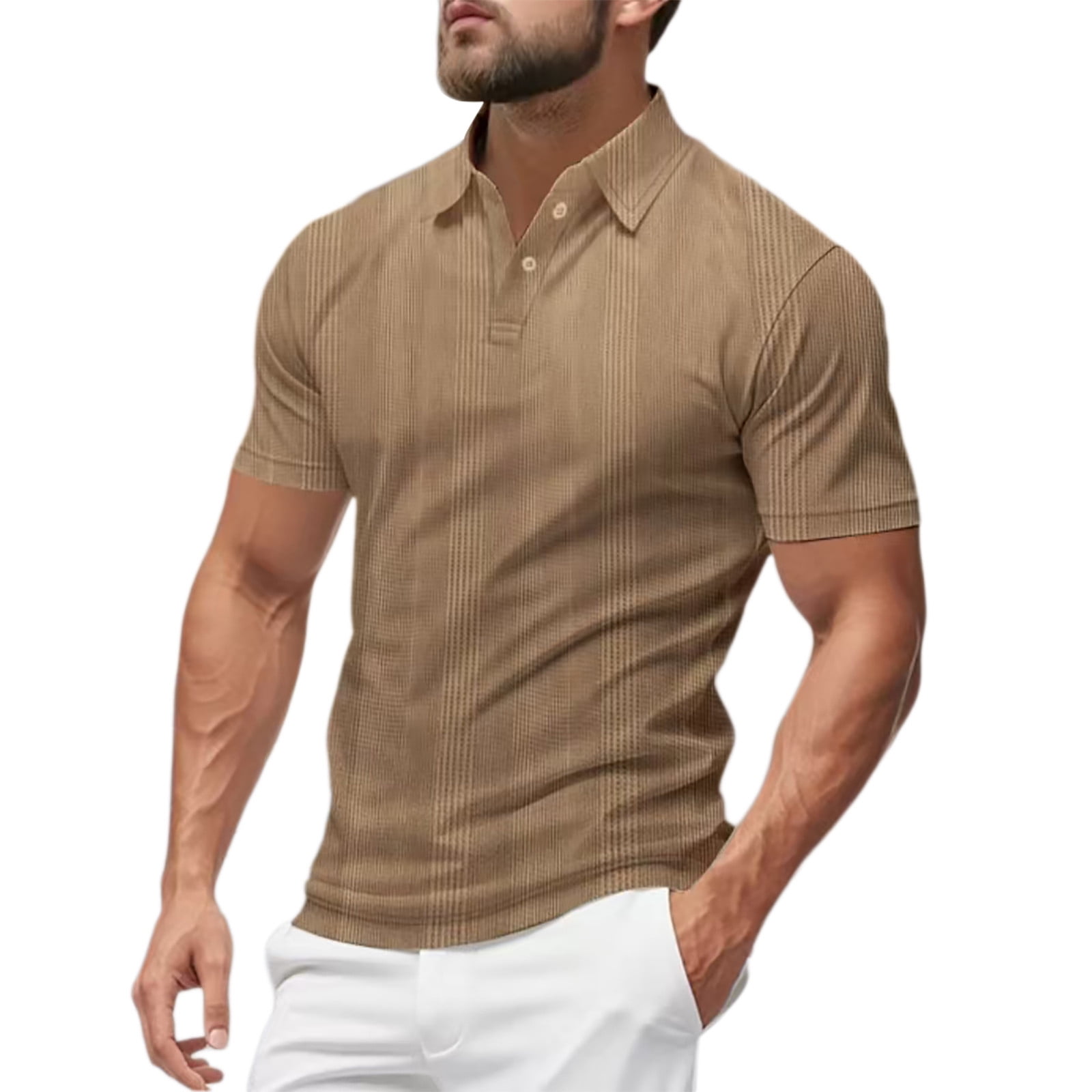 Hiiyo Men's Solid Color Short Sleeve Polo Shirt, Sizes S-XXXL