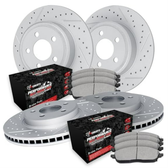 R1 Concepts Drilled and Slotted Carbon Coated Disc Brake Rotor Set with Off-Road/Tow Brake Pads WBVN2-42007