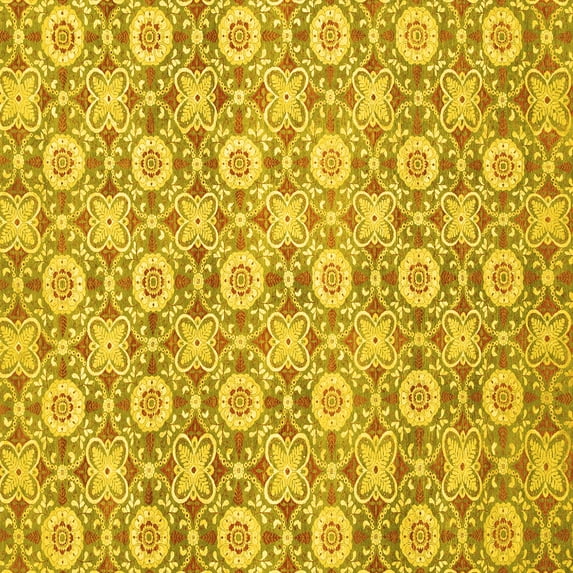 Ahgly Company Machine Washable Indoor Square Abstract Yellow Modern Area Rugs, 3' Square