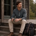 thumbnail image 2 of AZoiNM Men's Henley Neck Long Sleeve T-Shirt Soft Stretch Slim Fit 4 Button Placket Casual Top, 2 of 10