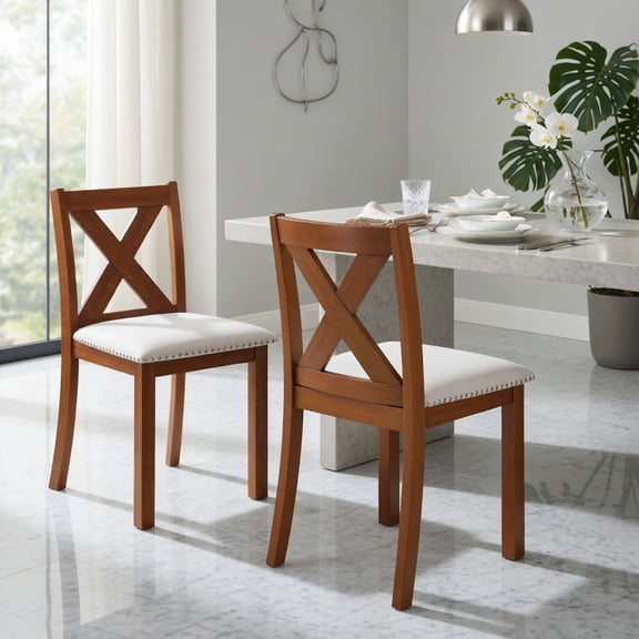 Demi Bonn Wooden Dining Chair Set of 2, Padded Seat, Curved Backrest, Sturdy Wood Frame, Beige