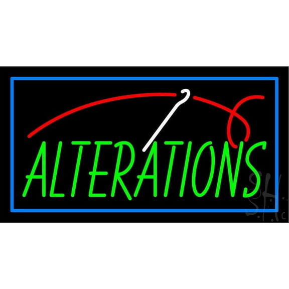 Red Alteration Logo Blue Border LED Neon Sign 20" Tall x 37" Wide - inches, Black Square Cut Acrylic Backing, with Dimmer - Bright and Premium built indoor LED Neon Sign for Storefront.