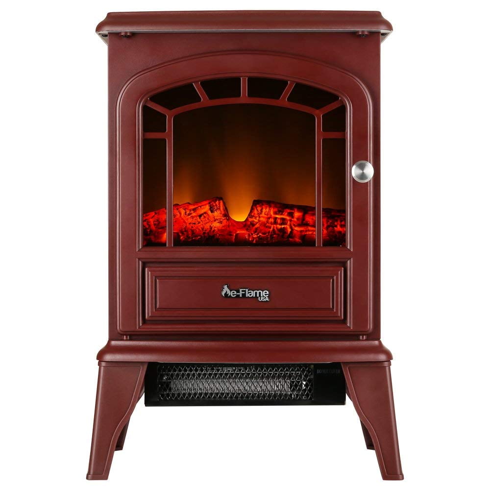 e-Flame USA Aspen Freestanding Electric Fireplace Stove - 3-D Log and