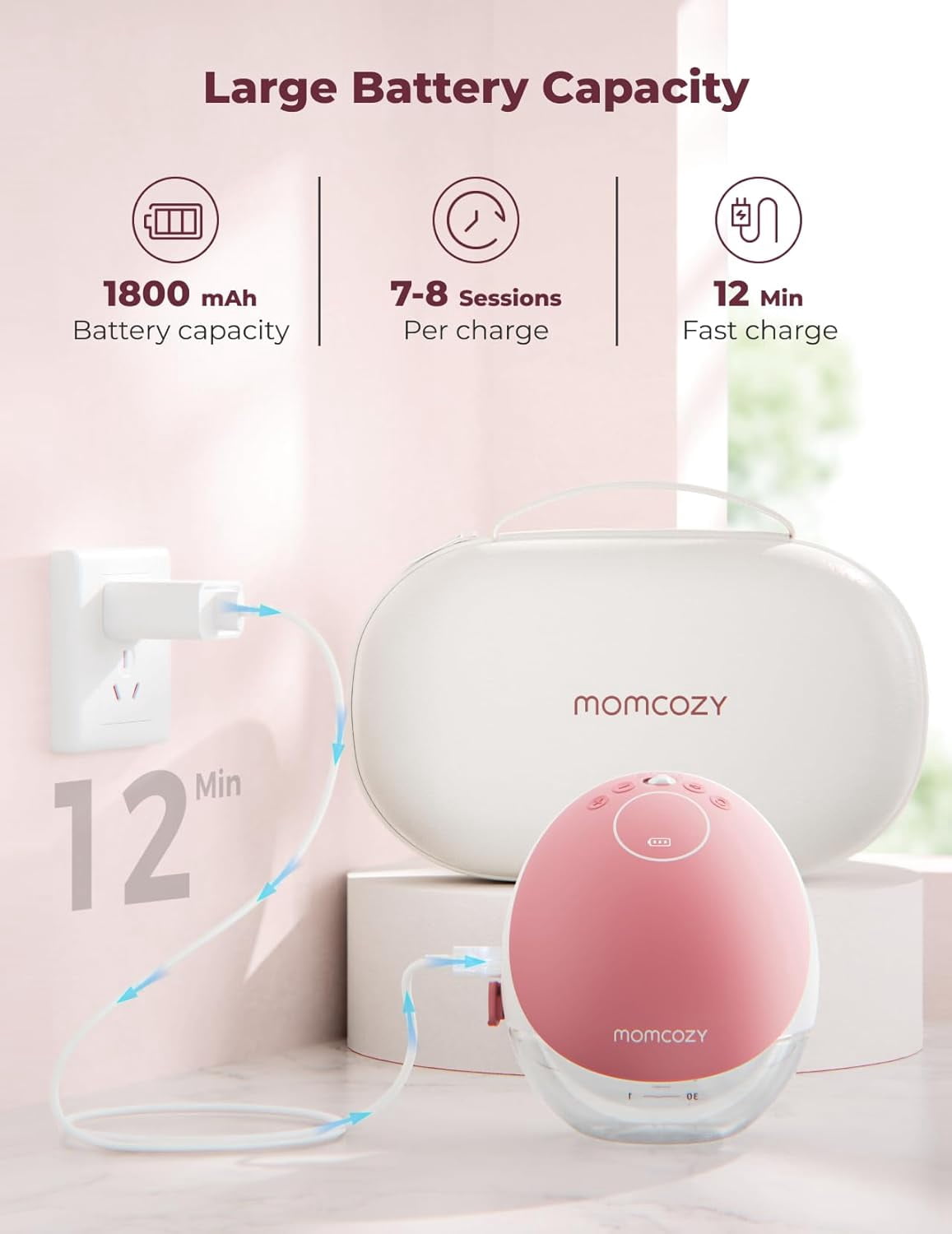 Momcozy M9 Breast Pump Hands Free Mobile Flow, App Discreet Wearable Breast Pump M9, Control Personalized 2 Pack, Cozy Red