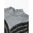 thumbnail image 5 of YIZYIF Girls Metallic Sequins Gymnastics Leotard Long Sleeve Mesh Splice Bodysuit Unitard Ballet Dancewear Silver Grey 8, 5 of 7