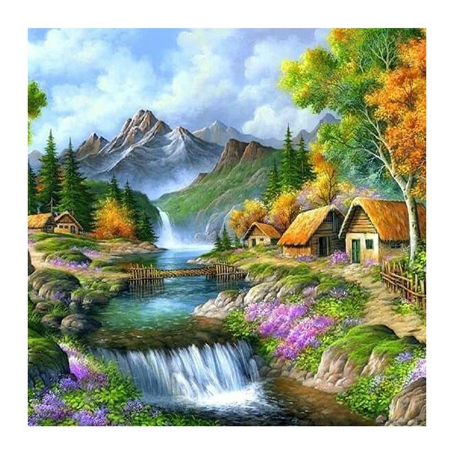 Taladro de diamante 5D DIY Pintura Cottage River Kits Full Square Wall Decor Crafts Hugtrwg Para estrenar