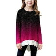 thumbnail image 2 of HAOTAGS Teen Girls Tops with Lace Hem(4-15), Long Sleeve Round Neck Gradient Color Pullovr Tops Hot Pink 4-5Years, 2 of 7