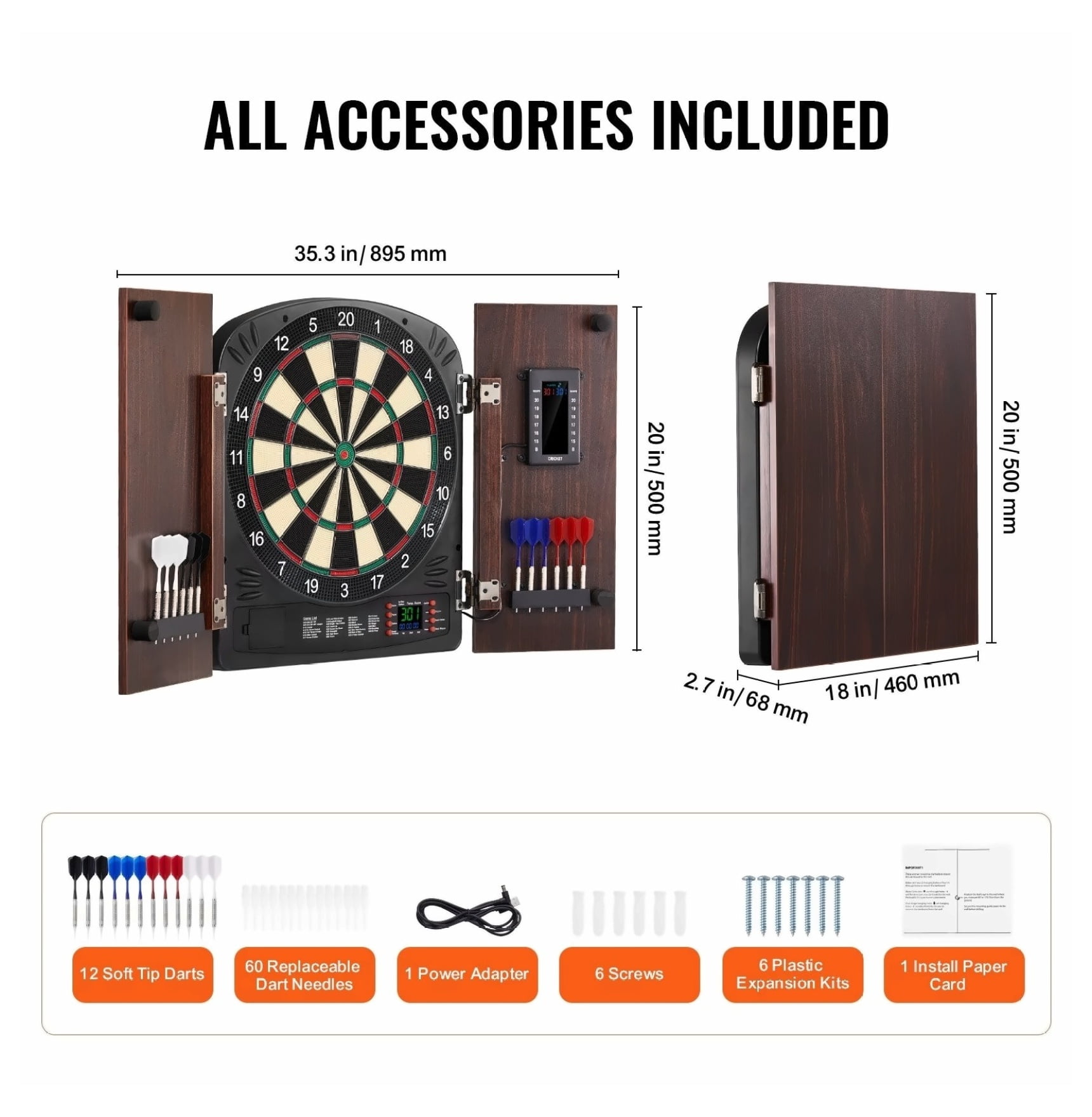 Dartboard Cabinet Set with LED Scoring - Soft Tip Darts, 40 Games, Family Fun