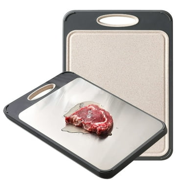 Auckpure Cutting Board Double Sided, Large Size 16”×11”, 304 Stainless Steel Cutting Board for Kitchen, Food-Grade, Stainless Steel and Wheat Straw PP, Easy to Clean