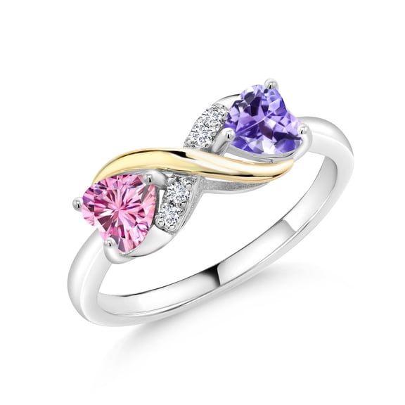 Gem Stone King 925 Silver and 10K Yellow Gold Ring Pink Moissanite and Tanzanite (1.04 Cttw)