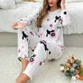 thumbnail image 4 of BLTIBY Flannel Pajama Sets for Women 2 Piece Crew Neck Valentine's Day Fuzzy Long Sleeve Pants Oversized Casual Sherpa Sleepwear Outfits Black L, 4 of 6