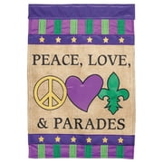 Magnolia Gardens M011408 13 x 18 in. Peace, Love & Parades Burlap Garden Flag