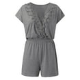 thumbnail image 4 of Aayomet Womens Jumpsuits Women's Casual V Neck Jacquard Short Sleeve Shorts Jumpsuit,Gray L, 4 of 4