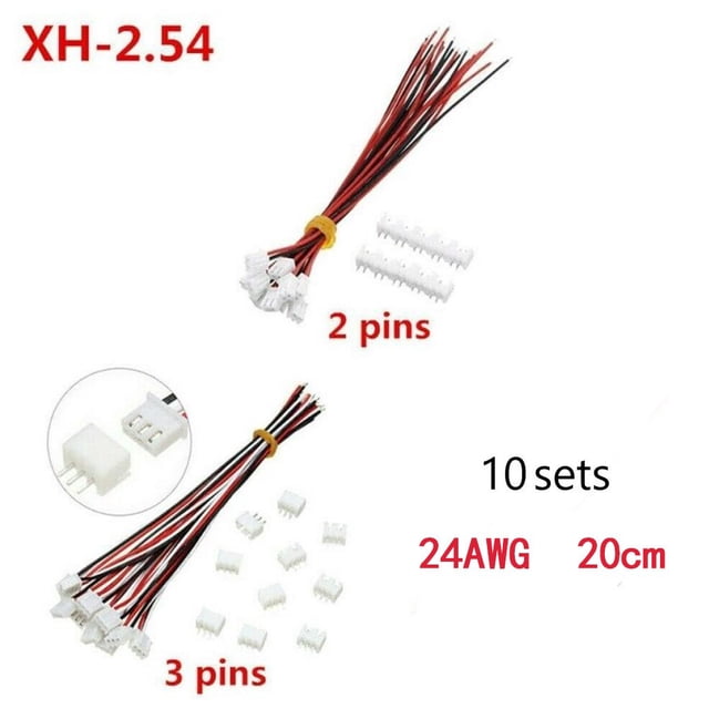 Greenne 10 Sets Of Jst Xh2.54Mm Cable Connector 2/3-Pin Male And Female Plug Socket