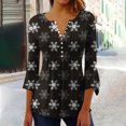 thumbnail image 2 of Timegard Plus Size Tops for Women Notched V Neck Button Christmas Day Print Ruffle 3/4 Sleeve Tunic Tops, 2 of 5