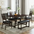 Farmhouse 6-Piece Dining Table Set with Upholstered Chairs and Bench 