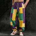 thumbnail image 5 of Elastic Waist Pants for Men Color Block Mardi Gras Printed Exercise Pants Comfy Relaxed Fit Joggers Sweatpants 02-Purple XL, 5 of 5