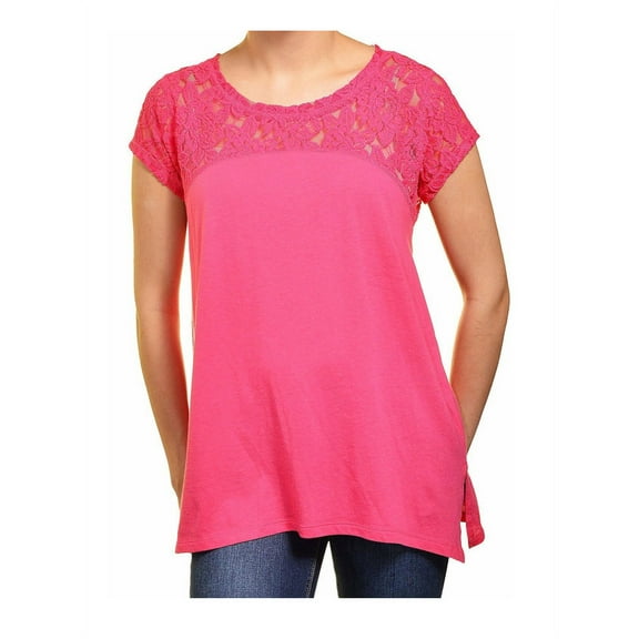 DKNY Jeans Womens Size Small Short Sleeve Lace Crochet Blouse, Hot Pink