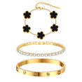 thumbnail image 1 of Pulseras MPRAINBOW, set floral de 3 piezas chapado en oro de 18K, 1 of 6