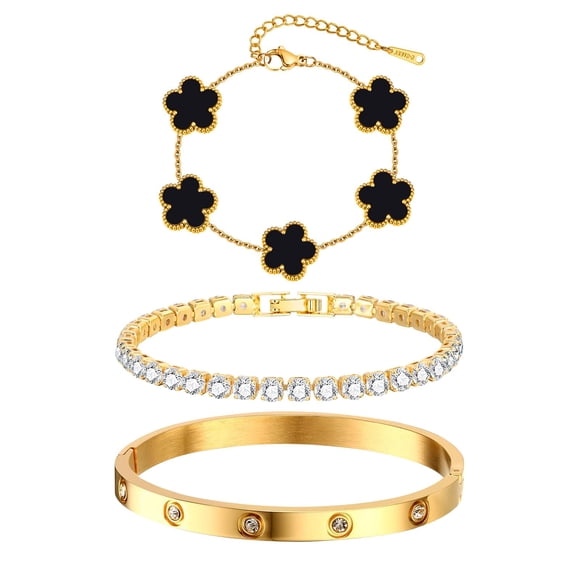 Pulseras MPRAINBOW, set floral de 3 piezas chapado en oro de 18K