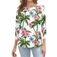thumbnail image 5 of Bbyeadc Hawaiian T-Shirts for Women 3/4 Length Sleeve Crew Neck Shirts Tropical Leaf Print Breathable Tee Fashion Beach Travel Tee,Blue (L), 5 of 5
