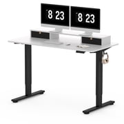 FlexiSpot 55x24 Height Adjustable Standing Desk with 2 Drawers, Ergonomic Monitor Stand Computer Desk Black Frame and White Top