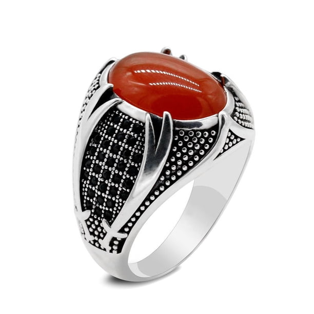 Anillo de piedra de ágata Natural ovalada grande Vintage para hombre, anillo de hormiga de circón rojo amarillo con incrustaciones Retro para mujer, anillo de boda, joyería turca Tan Jianjun unisex